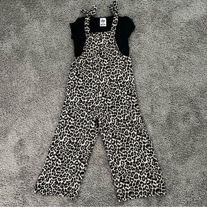 Leopard Print Overalls with Black Top Girls Size 8